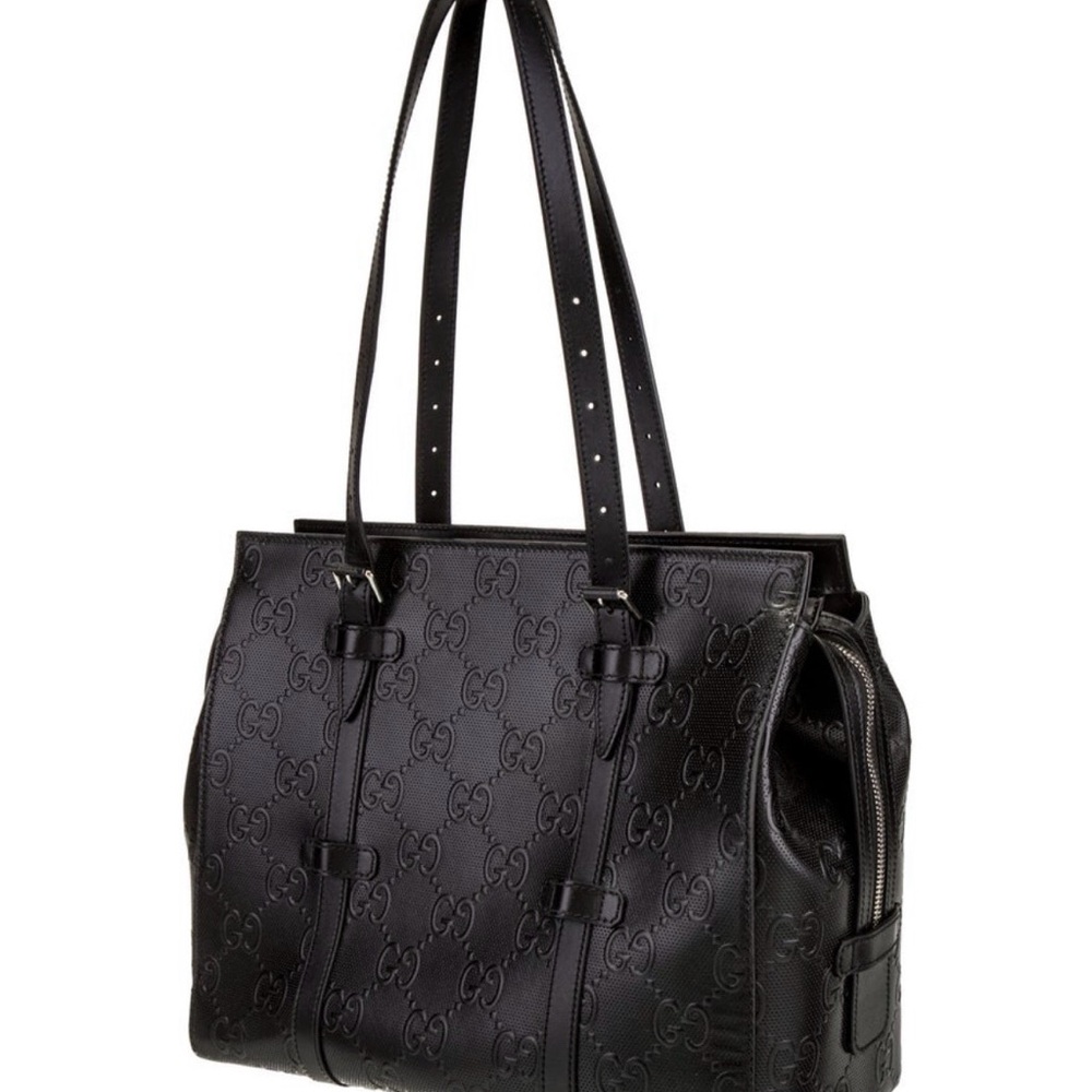 Gucci Embossed Black Leather Tote
